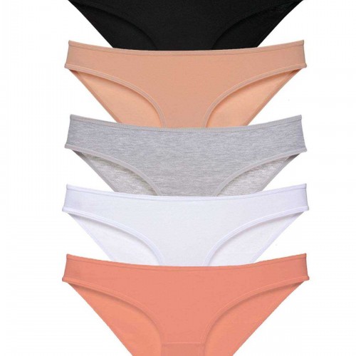 5 adet Süper Eko Set Likralı Kadın Slip Külot Siyah Ten Gri Beyaz Pudra