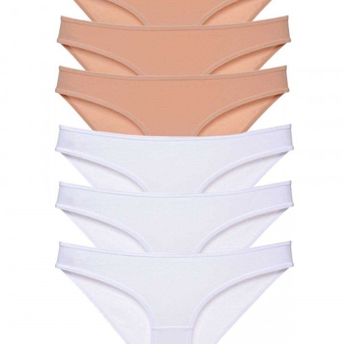 6 adet Süper Eko Set Likralı Kadın Slip Külot Ten Beyaz