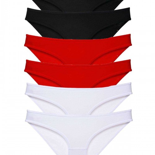 6 adet Süper Eko Set Likralı Kadın Slip Külot Siyah Kırmızı Beyaz