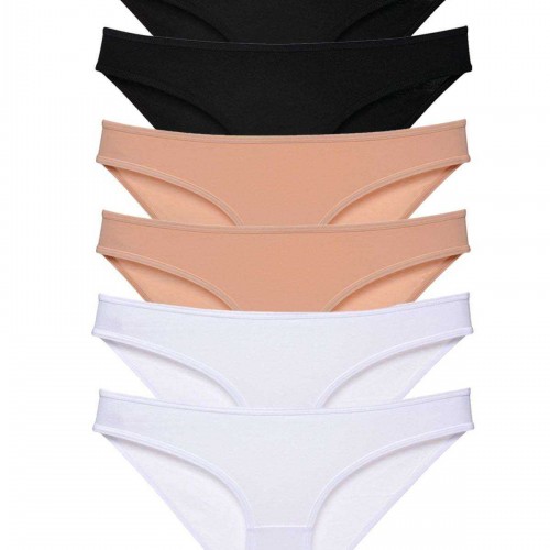 6 adet Süper Eko Set Likralı Kadın Slip Külot Siyah Ten Beyaz