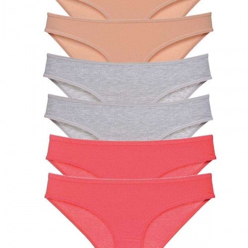 6 adet Süper Eko Set Likralı Kadın Slip Külot Ten Gri Fuşya