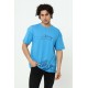 Astanya Baskılı Mavi Erkek Bisiklet Yaka Oversize Kısa Kollu T-Shirt