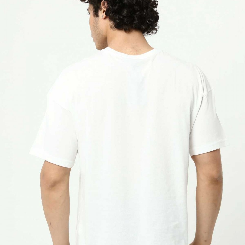 Beyaz Erkek Basic Oversize Bisiklet Yaka Kısa Kollu T-Shirt