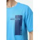 Brooklyn Mavi Erkek Bisiklet Yaka Oversize Kısa Kollu Baskılı T-Shirt