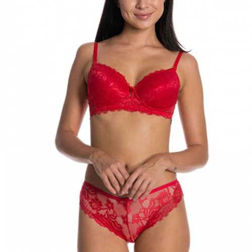 Dolgulu Full Dantelli Sütyen Takımı Kırmızı