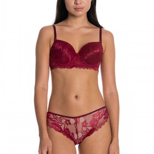 Dolgulu Full Dantelli Sütyen Takımı Bordo