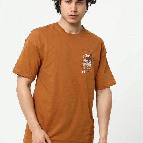 Kahve Erkek Baskılı Oversize T-Shirt