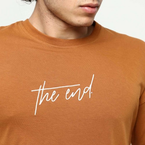 Kahve The End Nakış 3 Boyut Baskılı Erkek Oversize T-Shirt