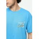 Mavi Erkek Bisiklet Yaka Oversize Kısa Kollu Baskılı Nakış İşlemeli T-Shirt