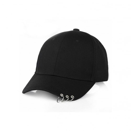 Siyah 3 Halkalı Piercing Şapka Modern Arkası Cırtlı