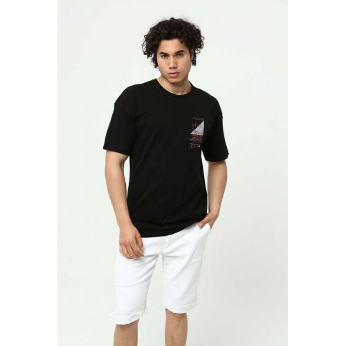 Siyah Erkek Baskılı Oversize T-Shirt