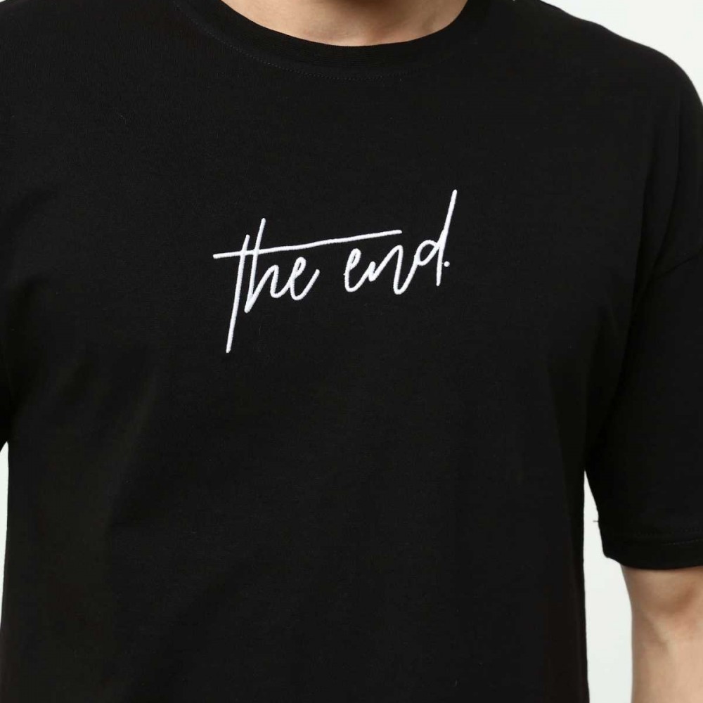 Siyah The End Nakış 3 Boyut Baskılı Erkek Oversize T-Shirt