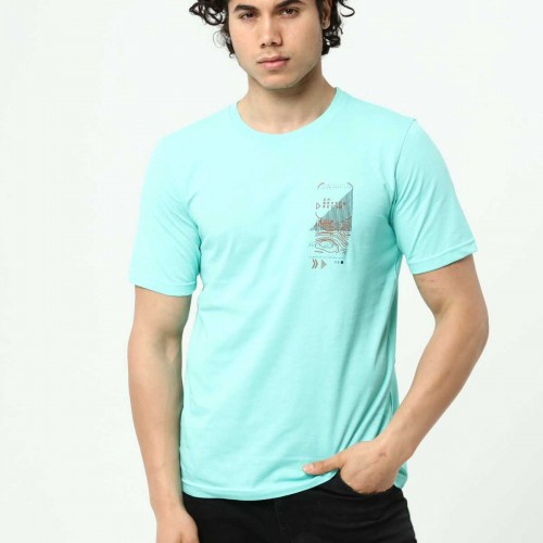 Su Yeşili Erkek Baskılı Oversize T-Shirt