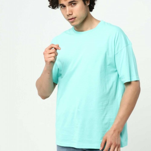 Su Yeşili Erkek Basic Oversize Bisiklet Yaka Kısa Kollu T-Shirt