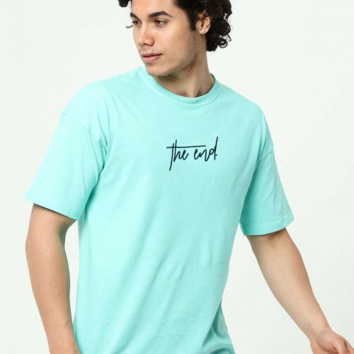 Su Yeşili The End Nakış 3 Boyut Baskılı Erkek Oversize T-Shirt