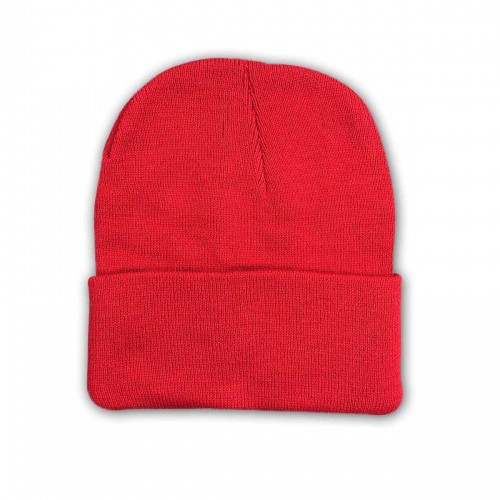 Unisex Basic Düz Katlamalı Bere Kırmızı