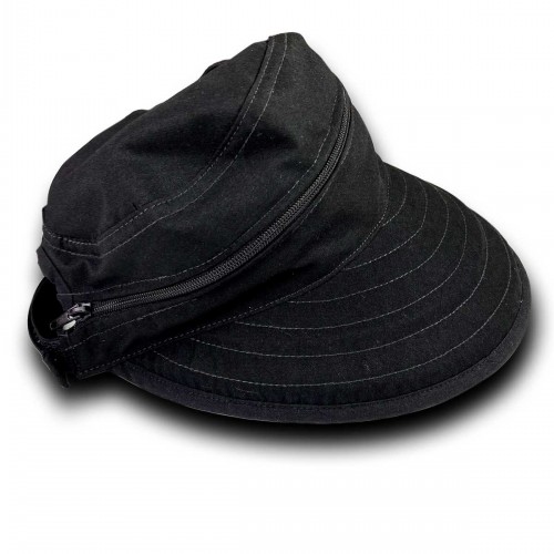 Unisex Fermuarlı Tenis Şapkası Üstten Açılabilir Siyah