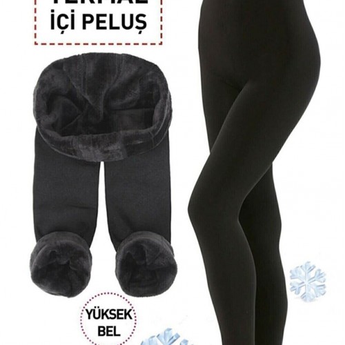 Unisex İçi Peluş Termal Dikişsiz İz yapmaz Kışlık Sıcak Tutan Peluş Tayt Siyah