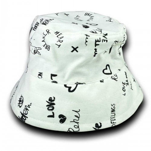 Unisex Kova Şapka Balıkçı Şapka Bucket Hat Desenli Beyaz