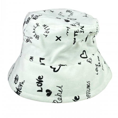 Unisex Kova Şapka Balıkçı Şapka Bucket Hat Desenli Beyaz
