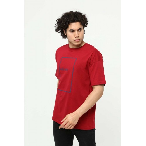 Walk Away Bordo Erkek Bisiklet Yaka Oversize T-Shirt Çift Taraf Baskılı