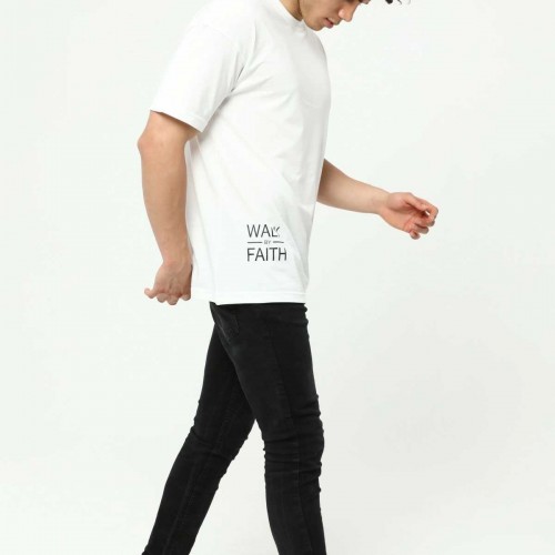Walk By Faith Baskılı Beyaz Erkek Oversize T-Shirt