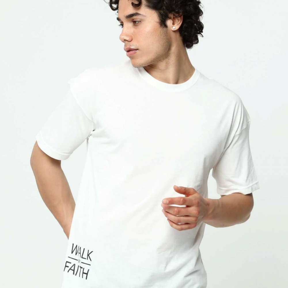 Walk By Faith Baskılı Beyaz Erkek Oversize T-Shirt
