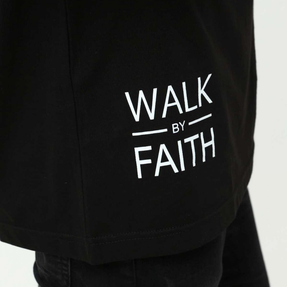 Walk By Faith Baskılı Siyah Erkek Oversize T-Shirt