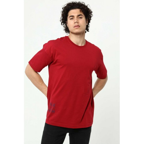 Walk By Faith Baskılı Bordo Erkek Oversize T-Shirt