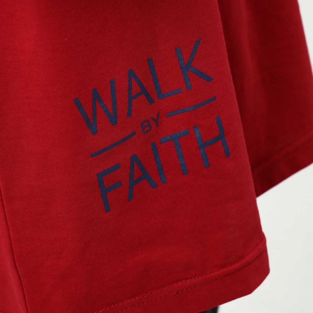 Walk By Faith Baskılı Bordo Erkek Oversize T-Shirt
