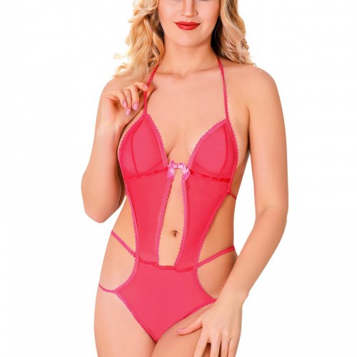 Fuşya Lcralı Tül Bodysuit - 934