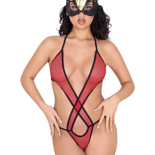 Kırmızı Lcralı Tül Bodysuit - 935