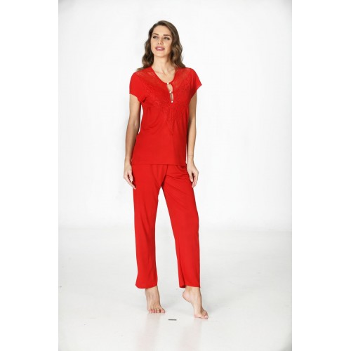 Kırmızı Penye Pijama Takımı - 1551