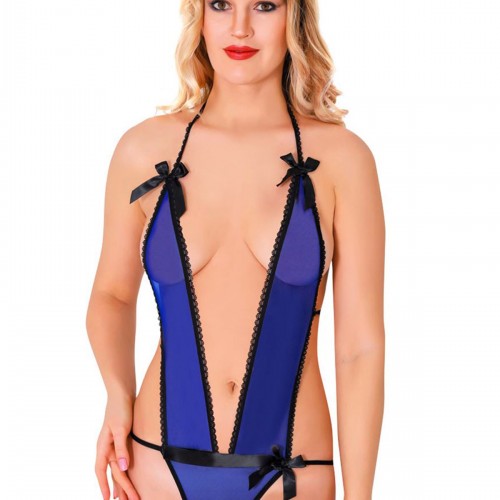 Mavi Lcralı Tül Bodysuit - 974