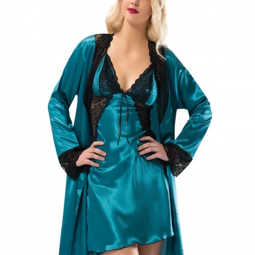 Yeşil Saten Sabahlık & Gecelik 2' Li Takım - 1423