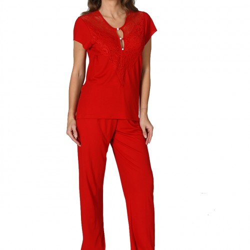 Sistina 1551 Penye Kırmızı Pijama Takım
