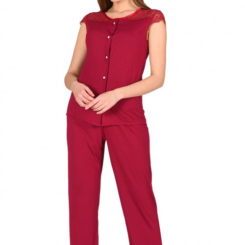 Sistina 1632 Bordo Penye Pijama Takım
