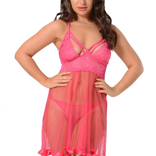 Sistina 683 Dantelli Fantazi Pembe Gecelik
