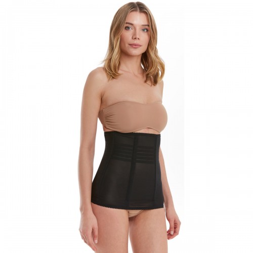 Çelik Balenli Tül Bel Korse / Siyah