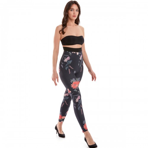 Çiçek Desenli Korse Tayt / Siyah - Pudra