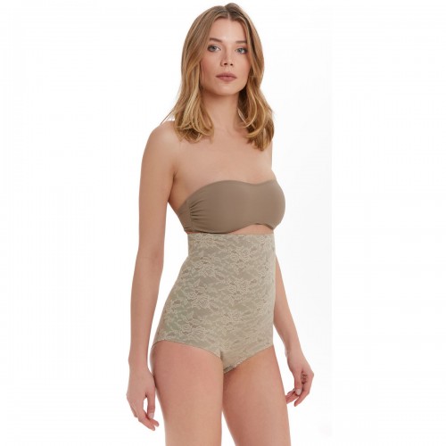 Dantelli Yüksek Bel Külot Korse / Ten