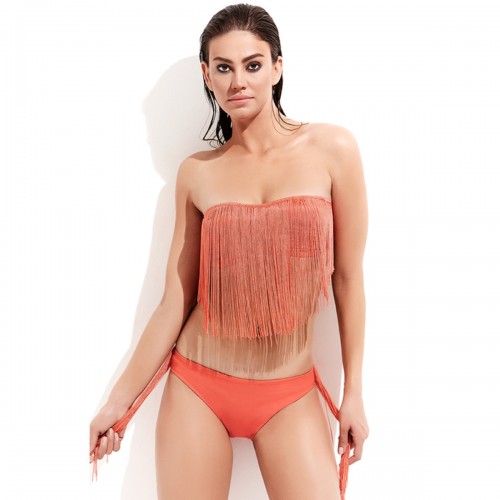 Staplez Püsküllü Bikini / Mercan