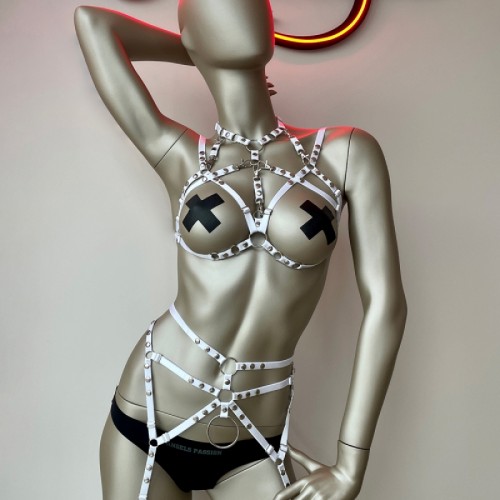 Beyaz Elastik Fantazi Jartiyer Harness