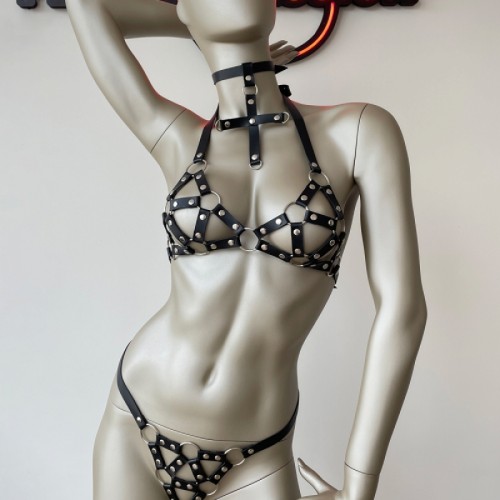 Deri Sütyen Takım Fantazi Harness