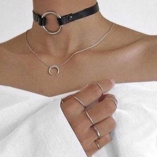 Halka Detaylı Şık Deri Choker - APFT35