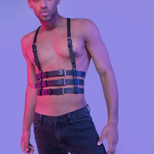Seksi Erkek Dansçı Kostümü Deri Harness - APFTM17