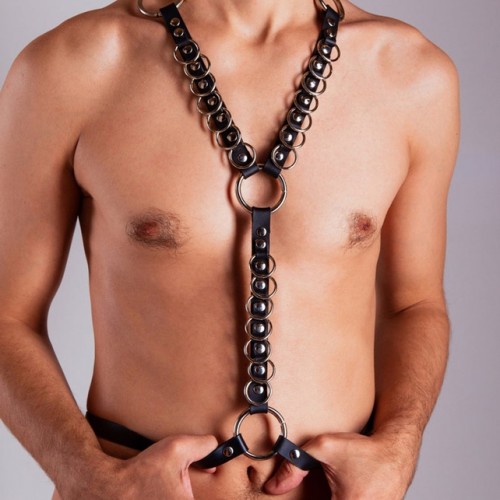 Sıralı Halkalı Seksi Erkek Deri Giyim - APFTM46