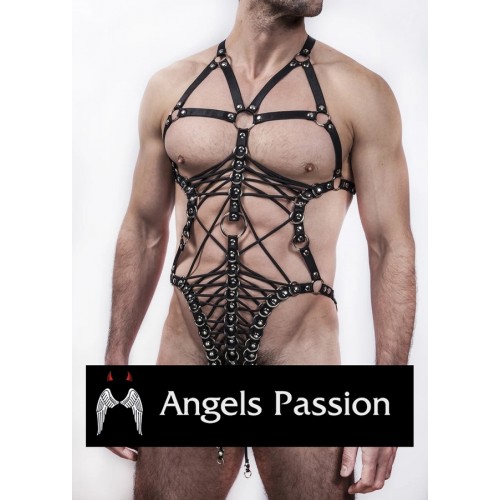 Siyah Seksi Lasitk Erkek Vücut Harness - APFTM68