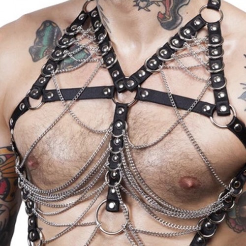 Zincir ve  Lastik Detaylı Seksi Erkek Gay Fantazi Giyim - APFTM58