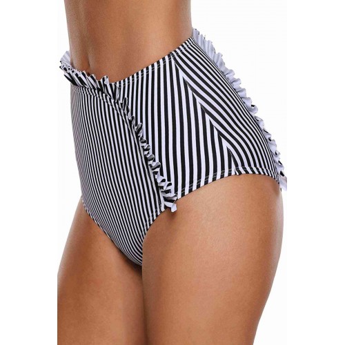 Angelsin Çizgili Fırfırlı Bikini Alt Çok Renkli
